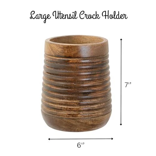 Rustic 7'' Large Utensil Crock Holder for Kitchen Countertop | Wooden Cooking Sp - Image 2 of 4