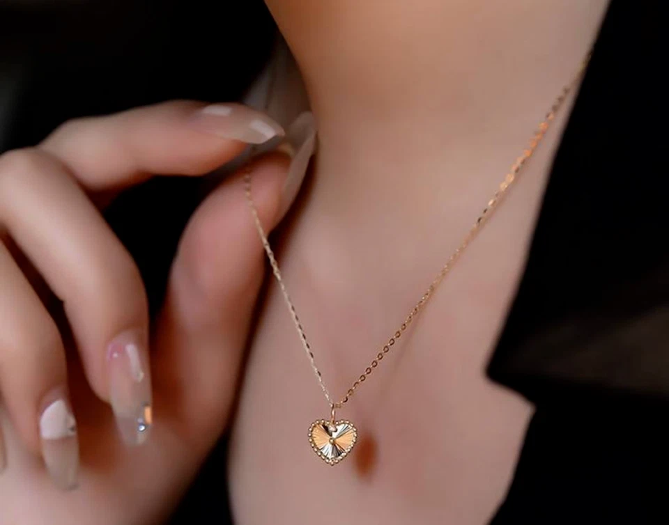 Colgante de corazón para mujer enchapado en oro amarillo de 14K 100 % plata de ley 925 pura Foto 3 de 4