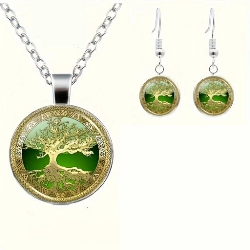 Celtic Tree of Life Necklace & Earrings Jewelry Set for Women, Men