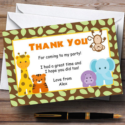 A Thank Card Wth Anmals And Balloons