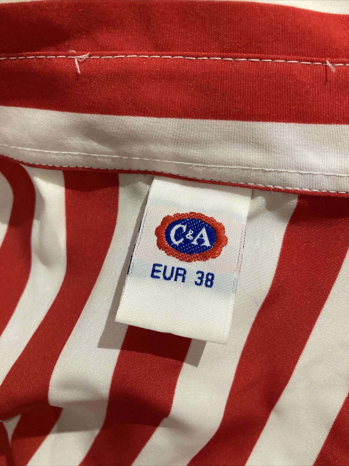 Vintage 1970s/80s Red/White Striped C & A Striped Blouse/Shirt, Size 38 EUR 7
