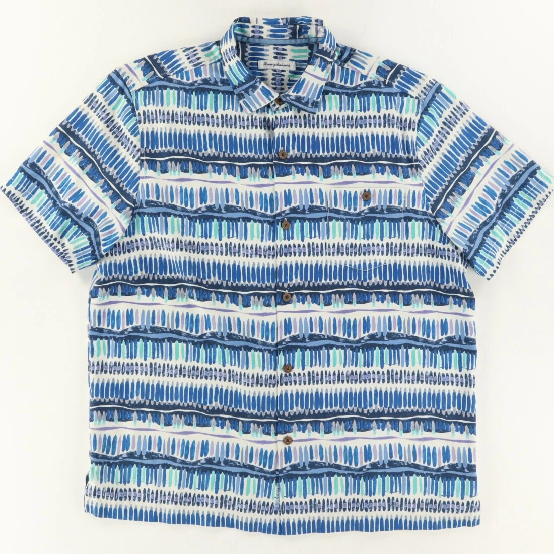 Tommy Bahama Geo Surf Camp Silk Button Up Shirt Blue Men's XL
