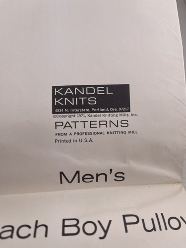 KANDEL KNITS #23 - MEN'S BEACH BOY CREW NECK T-SHIRT PATTERN CH36"-48" FF - Picture 4 of 4