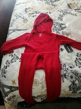 red body suit with hoodie