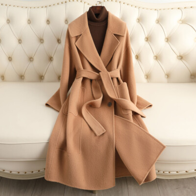 Winter Double-faced Cashmere Coat Women Long 92% Wool 8% Alpaca
