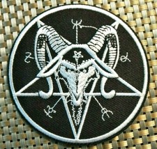 Pentagram Evil Goat Skull Embroidered Patch Iron-On Sew-On US ship witch satan