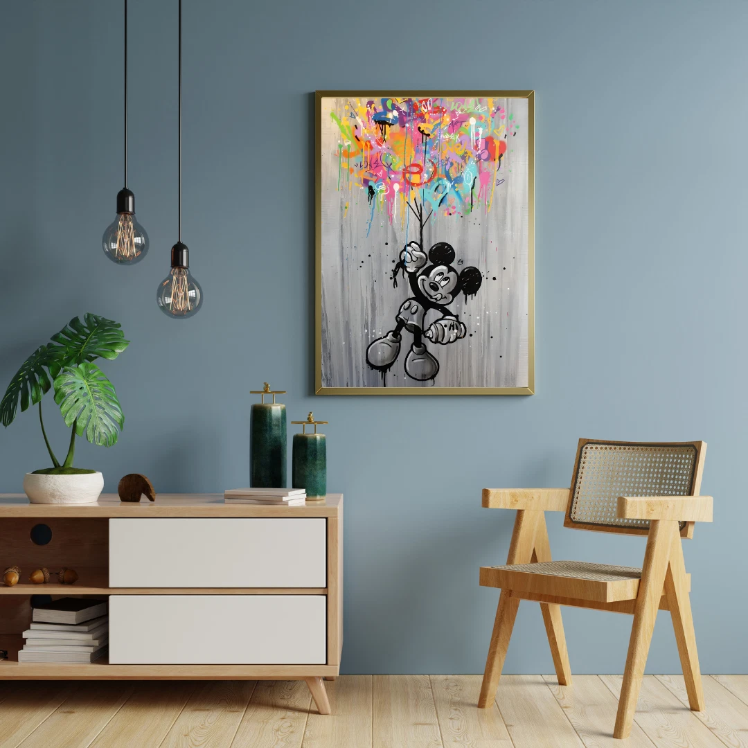 Trendy Mickey Cartoon Wall Art Framed Canvas Print for Kids Room Decor