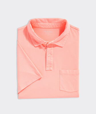 Vineyard Vines Mens Surfside Island Pocket Papaya Polo Garment Dyed Slub
