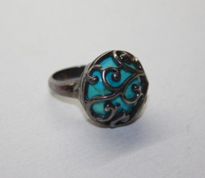 Rare Vintage Barse Sterling Silver Turquoise Scroll Overlay Ring Sz: 7 [073GRA]