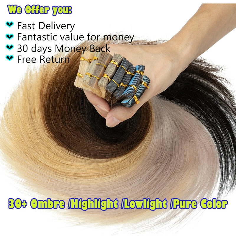 Russian Tape In Real Remy Human Hair Extensions Skin Weft THICK 80PCS 200g Ombre - Image 4 of 4