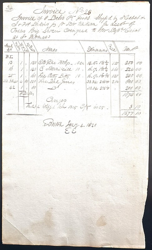 1818 Invoice for goods shipped on Schooner