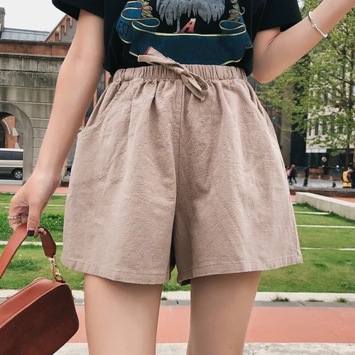 Lady Women Cotton Linen Baggy Shorts Pants Casual Wide Leg Oversized Summer Cute - Bild 14 von 21