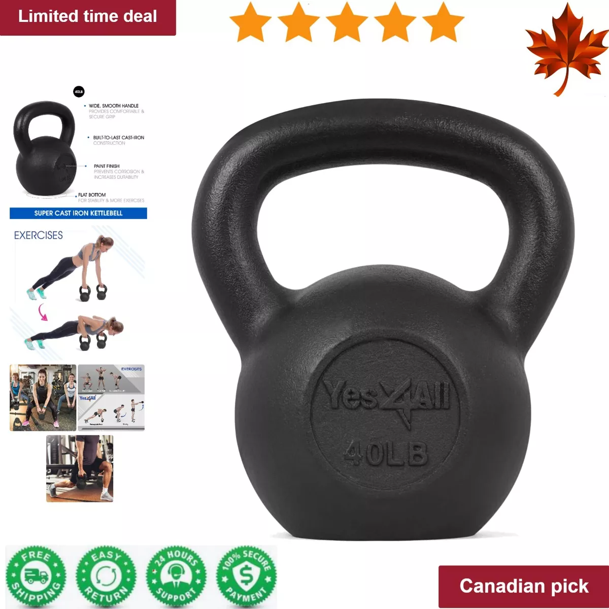High Quality 40lb Cast Iron Kettlebell Versatile Full Body