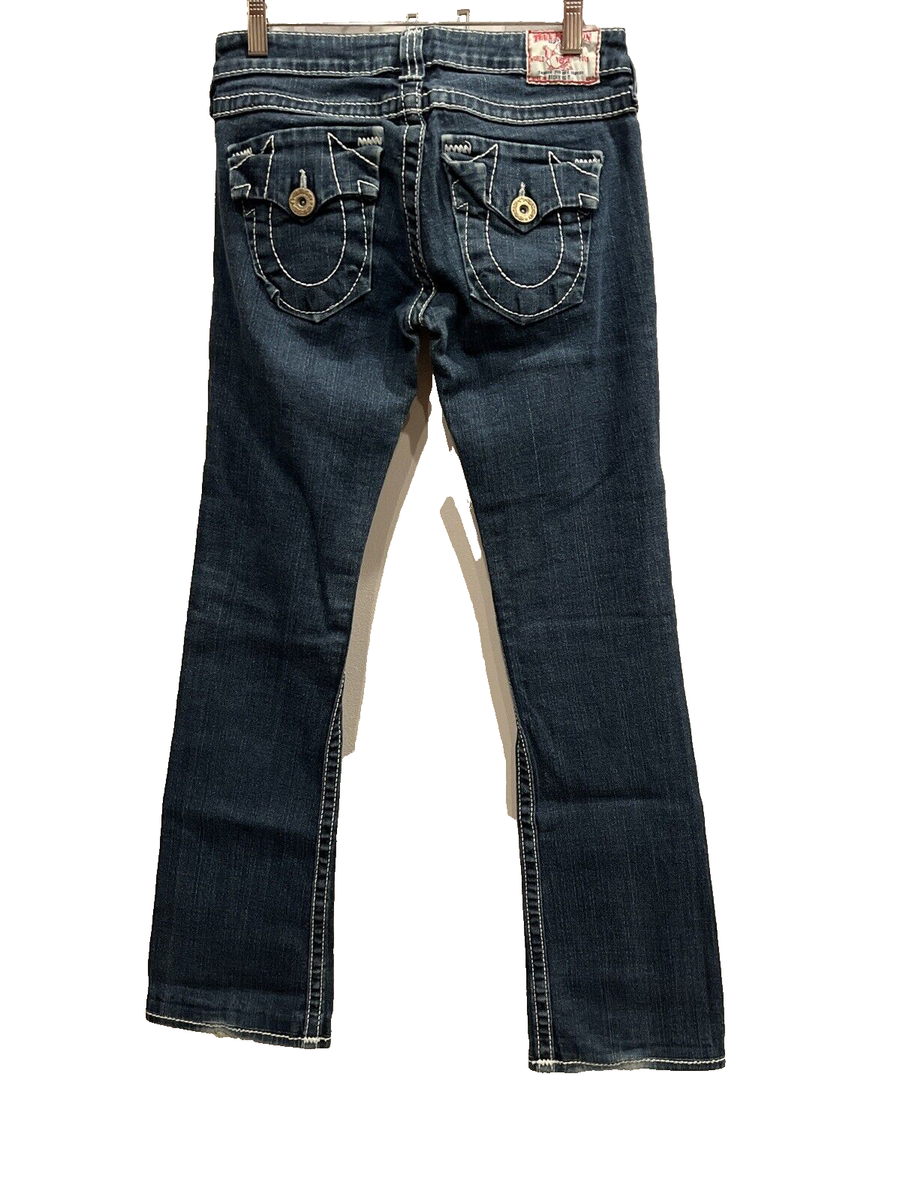 TRUE RELIGION Jeans BECKY Big T Flap Pocket White Thick Stitch SZ