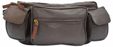 Large Real Leather Waist Hip Lumbar Fanny Pack Bag with Dual Cell Phone Pocket B
