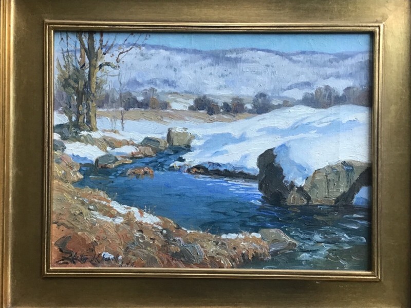 Arthur J.E. Powell, American, original oil/canvas, framed, 'Sunlit Snow'.