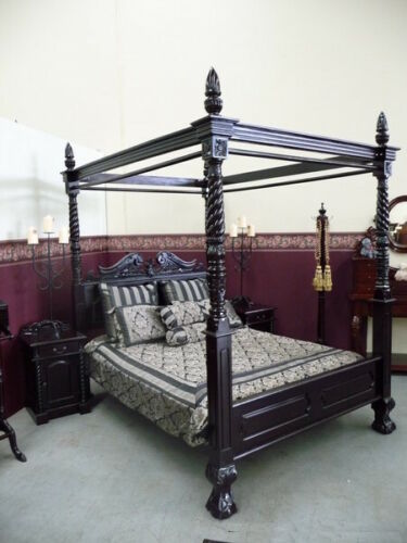 Super King size 6' Natural Black Queen Anne style Four Poster mahogany bed  | eBay