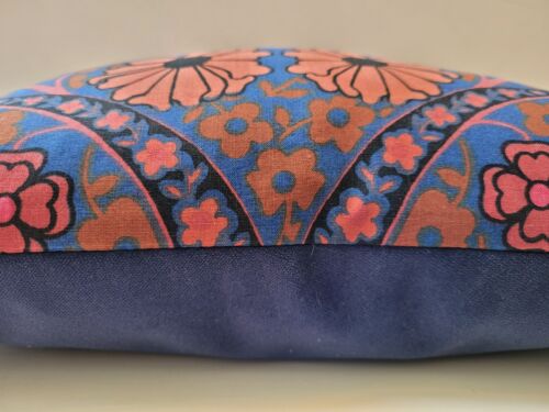 Sanderson Morris Kea Rare Vintage 70's Fabric Orange & Blue Velvet Cushion Cover - Picture 3 of 16