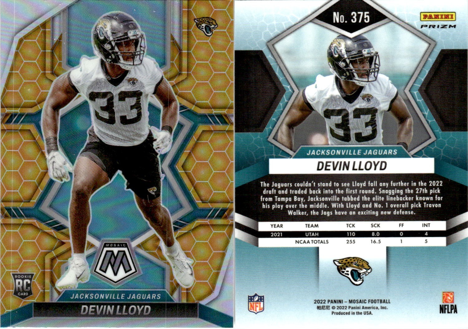 Devin Lloyd 2022 Panini Mosaic #375 Reactive Orange Prizm SP Rookie RC Jaguars