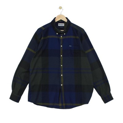 Barbour Karohemd Herren Größe 2XL Blau Langarm Tailored Stretch