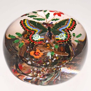 Old/Antique Bohemian/Czech Butterfly over a Multi Colored Mushroom Cushion