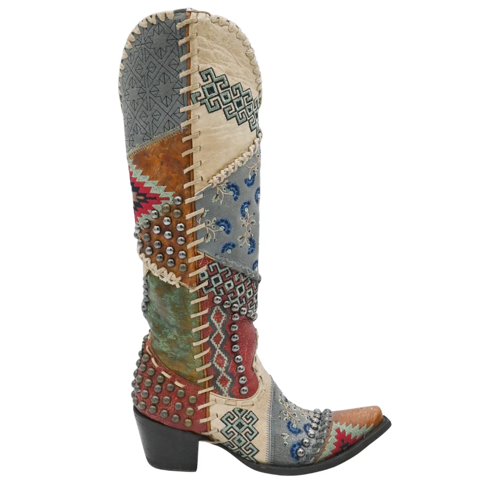 DOUBLE D RANCH X OLD GRINGO | Blow Out Patched-Leather Stud Western Boots Size 8 - Image 2 of 4