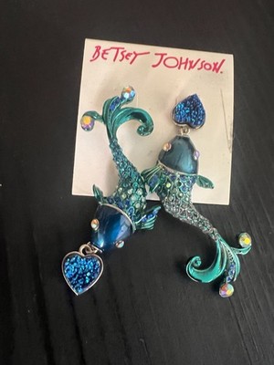 Betsey Johnson Blue Crabby Couture Koi Fish Earrings - Rare- B1