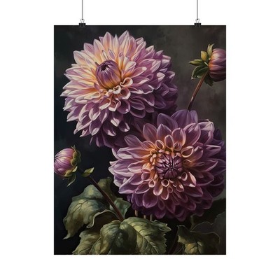 Lavender Dahlia Flower Art Print Poster, Flower Painting, Flower Décor