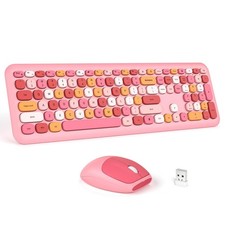 Wireless Keyboard and Mouse Combo - MOFII Pink Full-Sized Plug and Play Color...