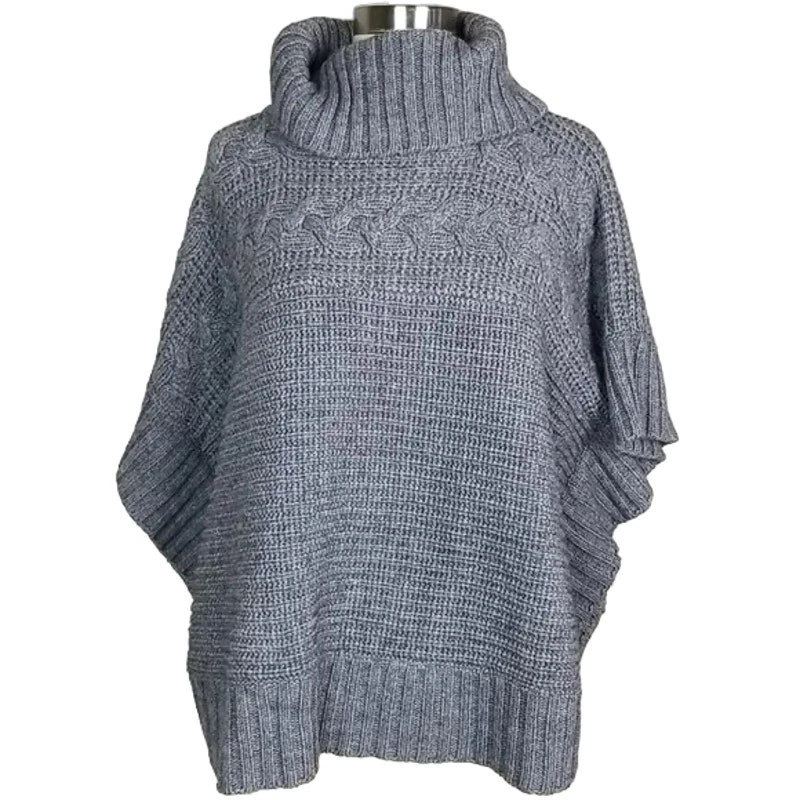 Alexandra Bartlett Womens Wool Cable Knit Poncho Turtleneck Sweater M Minimalist
