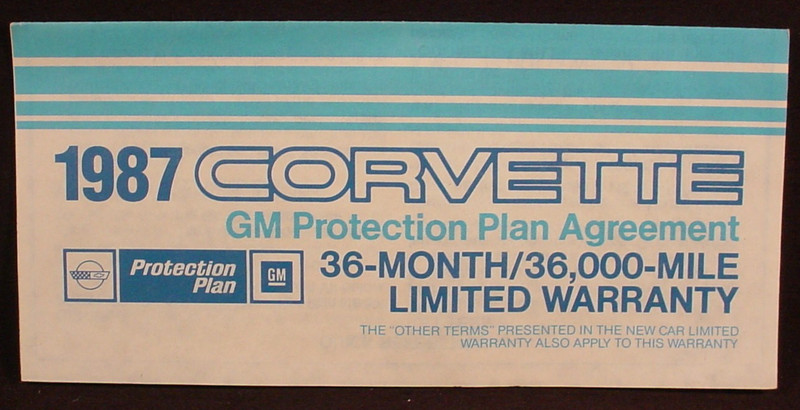 1987 CORVETTE GM PROTECTION PLAN AGREEMENT - # 14102724  - NCRS