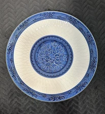 13" Toyo Cobalt Blue Peonies and White Trellis Serving Plate Japanese Porcelain 