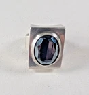 Stunning Vintage Chunky Modernist Sterling Silver & Black Spinel Ring Size I /9g