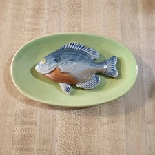 Vintage 6" Rosemeade Pottery Sun Fish Plaque Wall Hanging Green