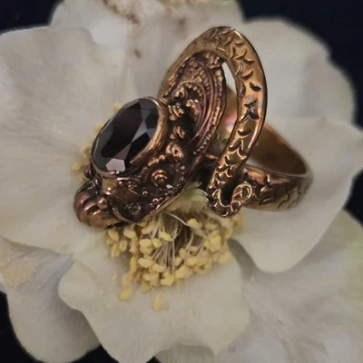 Bague Dragon Asie Cuivre Grenat Ancienne Taille 52 - Photo 1/4