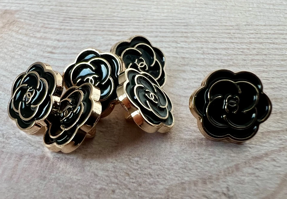 Gold Schwarz Set 6 Knöpfe Chanel CC Ersatzknöpfe Ø 12 mm Metall Knöpfe Designer - Bild 4 von 4