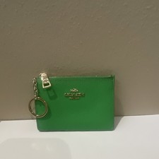 COACH CARD CASE W/KEYRING GREEN ABSOLUTELY BEAUTIFUL EXCELLENT NICE