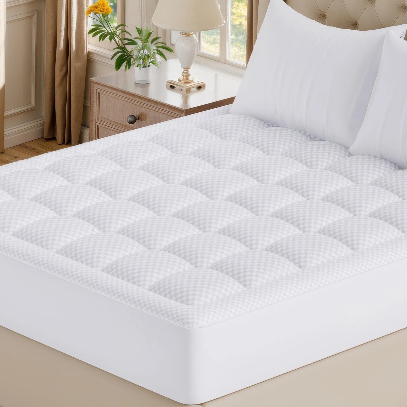 King Quilted Fitted Mattress Pad - Cooling Soft Cover, 21 Inch Deep, 78x80