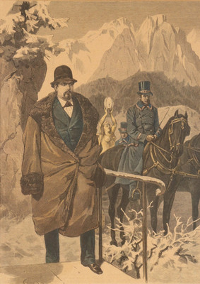 KING LUDWIG II Arrival at Schachen ~ Rare Woodblock 1881 Bavaria Garmisch