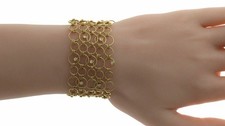 Authentic Roberto Coin 18K Yellow Gold Diamond Wide Link Bracelet Size 7"