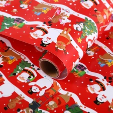 Christmas Wrapping Paper Roll 17"x32.8' Red Santa & Reindeer Gift Wrap