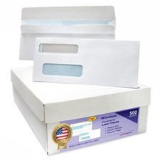 #9 Double Window Check Envelopes, Made in USA, 500 Pack
