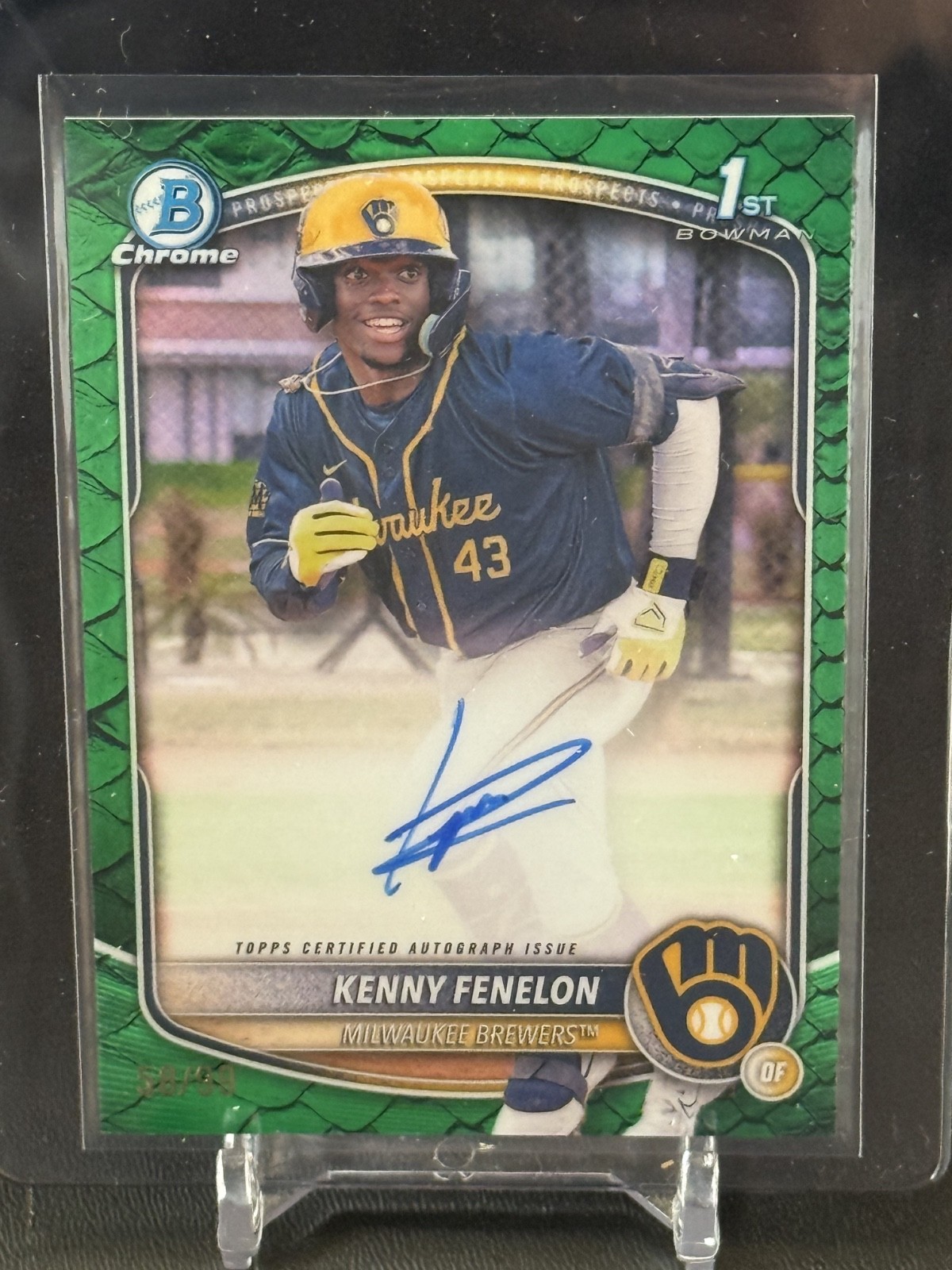2025 Bowman Chrome Kenny Fenelon Green Reptilian Auto /99 1st Brewers CPA-KF