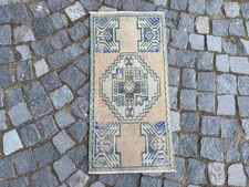 Türkischer Vintage Kleiner Teppich Handgefertigt Wolle Böhmisch Badematte Vorleger 1,4 x 2,8 Fuß