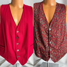 Vintage 1960s Reversible Red Wool  Paisley Vest