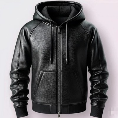 New Men's Black Premium Leather Hoodie Handmade Genuine Lambskin Leather Jacket