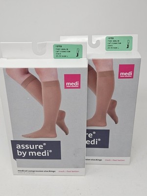 Lot Of 2 Assure by Medi Calf Length Closed Toe Black 20-30 Compression Size L