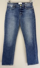 FRAME Le High Straight Jeans Women  s 26 Medium Wash Blue Denim 27  inseam