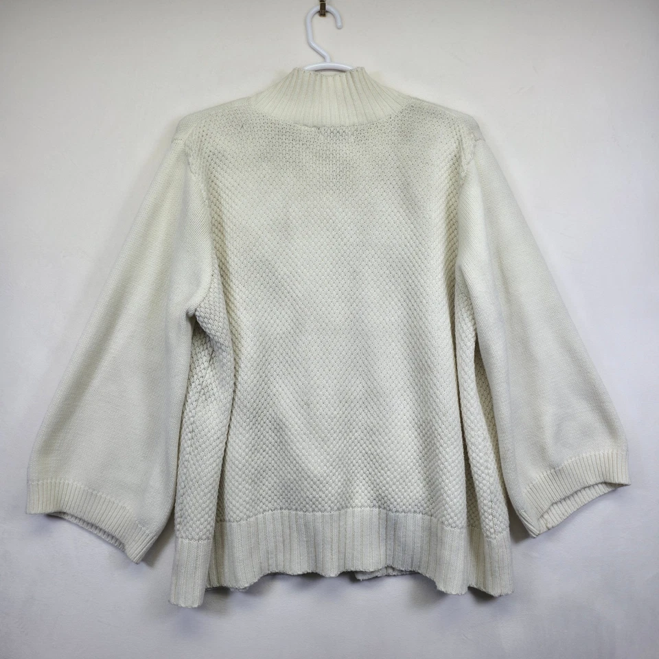 Mainstreet Blues Cardigan Women 3X Cream Textured Knit Relaxed Old Money Classic - Image 3 of 4