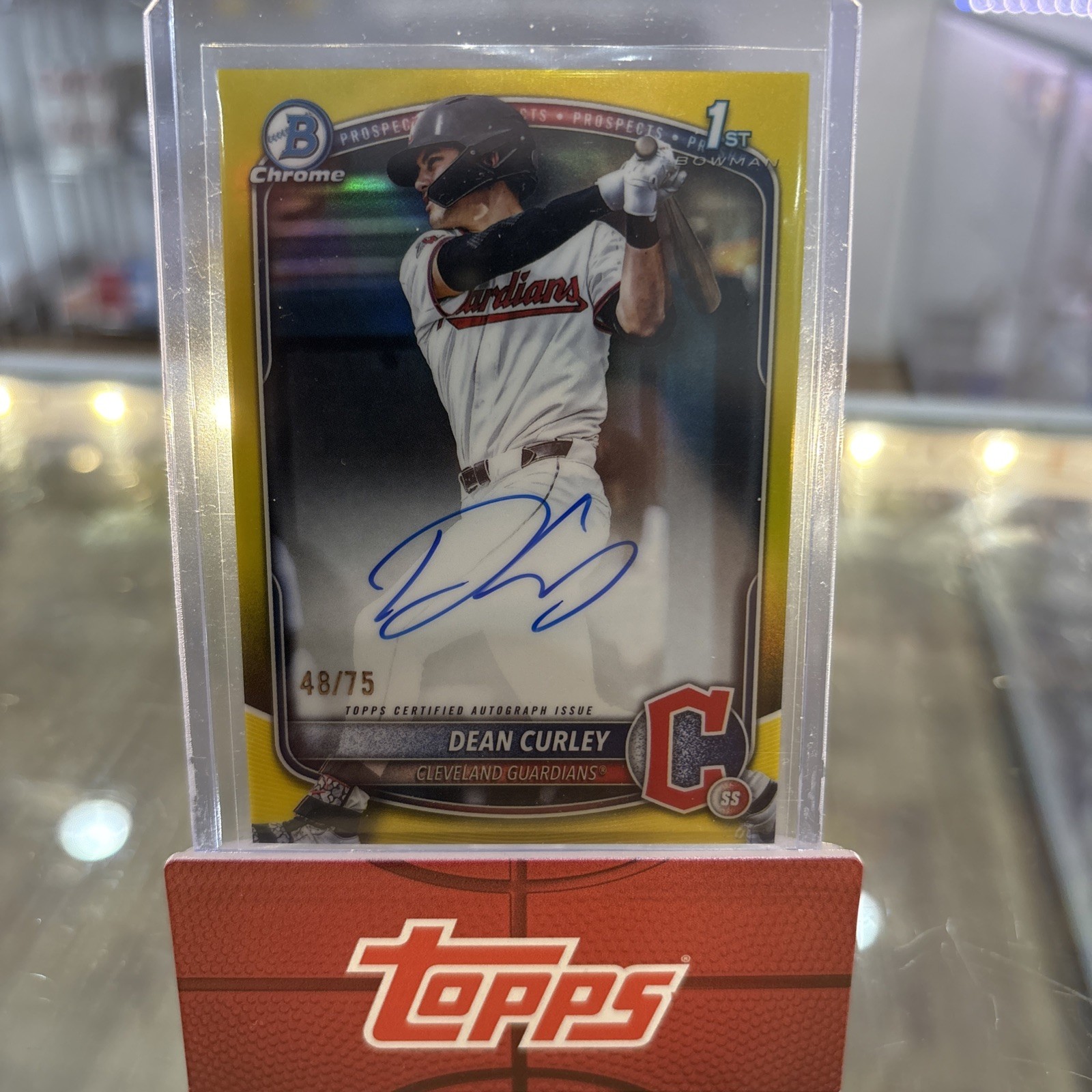 DEAN CURLEY 2025 BOWMAN CHROME DRAFT 1ST YELLOW REFRACTOR AUTO #/75 SP